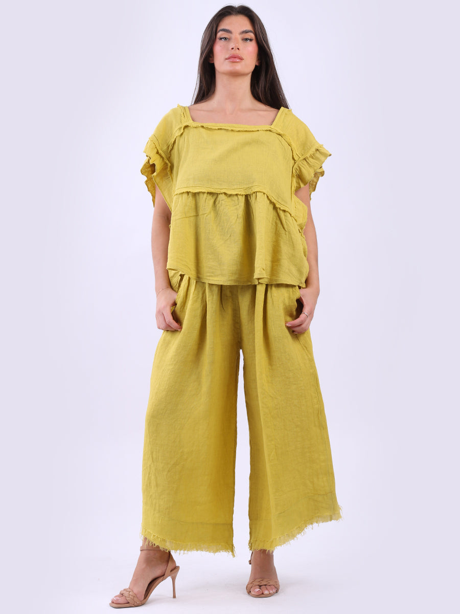 Hop Sack Linen Crop Boxy Top Mustard