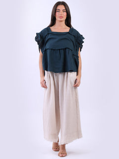 Hop Sack Linen Crop Boxy Top Navy