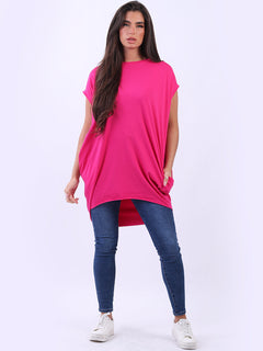 Women Solid Cotton Dress Fuchsia