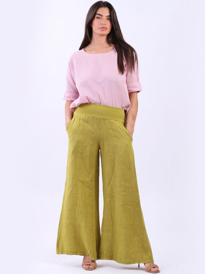 Wide Leg Linen Trouser Olive