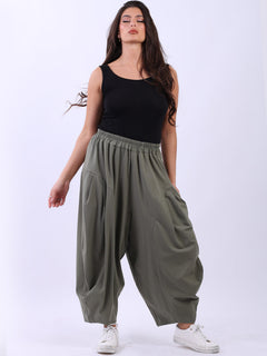 Balloon Hem Cotton Pant Khaki