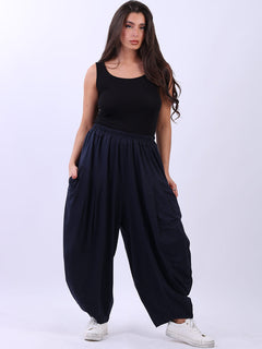 Balloon Hem Cotton Pant Navy