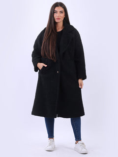 Teddy Bear Plus Size Woolen Coat Black