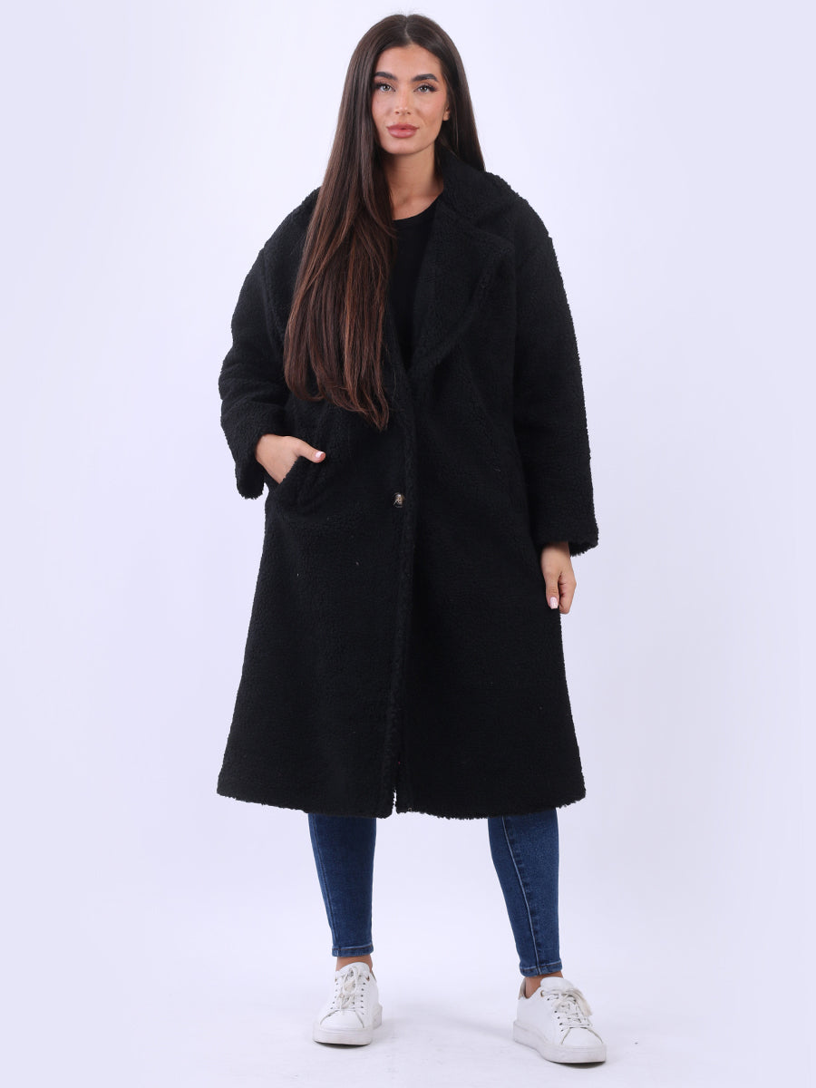Teddy Bear Plus Size Woolen Coat Black