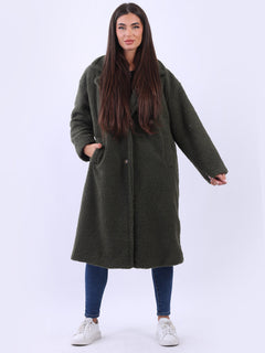 Teddy Bear Plus Size Woolen Coat Khaki