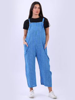 Stripy Cotton Pabo Jumpsuit Royal Blue