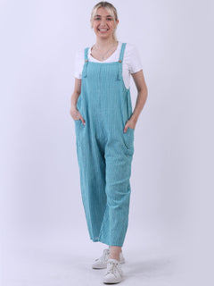 Stripy Cotton Pabo Jumpsuit Aqua