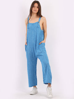 Stripy Cotton Pabo Jumpsuit Azure