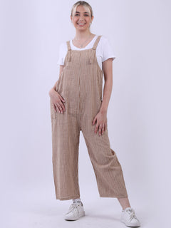 Stripy Cotton Pabo Jumpsuit Camel