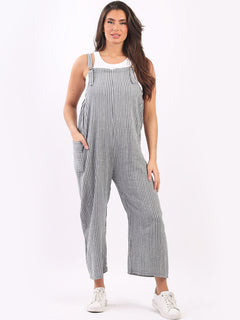 Stripy Cotton Pabo Jumpsuit Charcoal