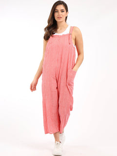 Stripy Cotton Pabo Jumpsuit Coral