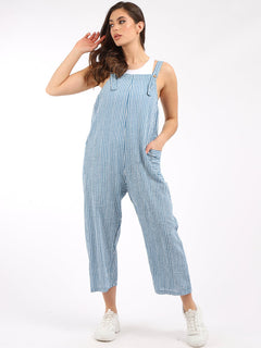 Stripy Cotton Pabo Jumpsuit Denim