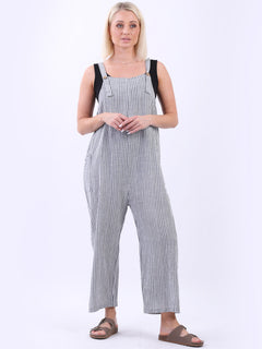 Stripy Cotton Pabo Jumpsuit Grey