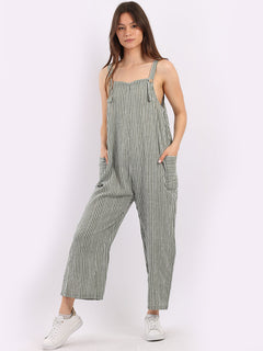 Stripy Cotton Pabo Jumpsuit Khaki
