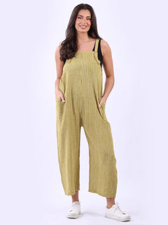 Stripy Cotton Pabo Jumpsuit Lime Green