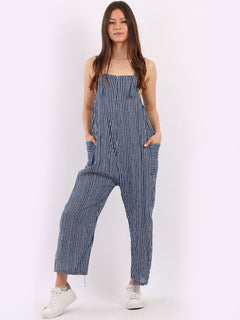 Stripy Cotton Pabo Jumpsuit Navy