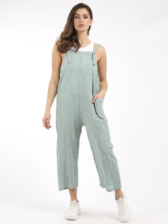 Stripy Cotton Pabo Jumpsuit Ocean Blue