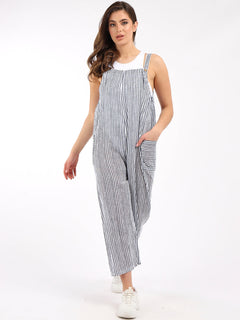 Stripy Cotton Pabo Jumpsuit White