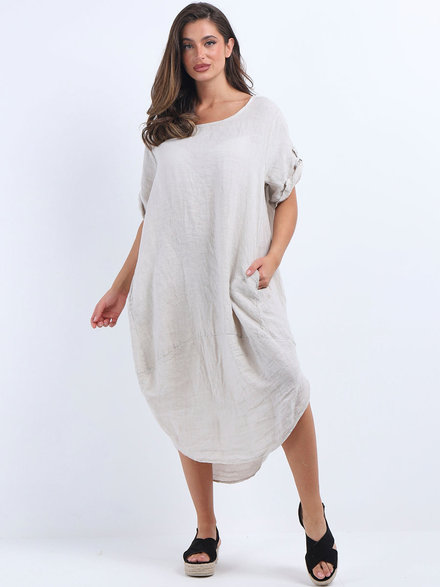 Plain Linen Dress Beige
