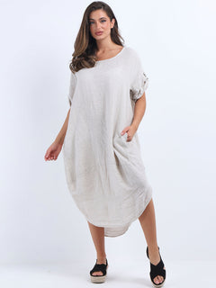 Plain Linen Dress Beige