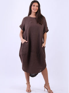 Plain Linen Dress Chocolate