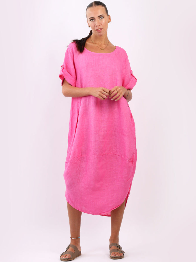 Plain Linen Dress Fuchsia