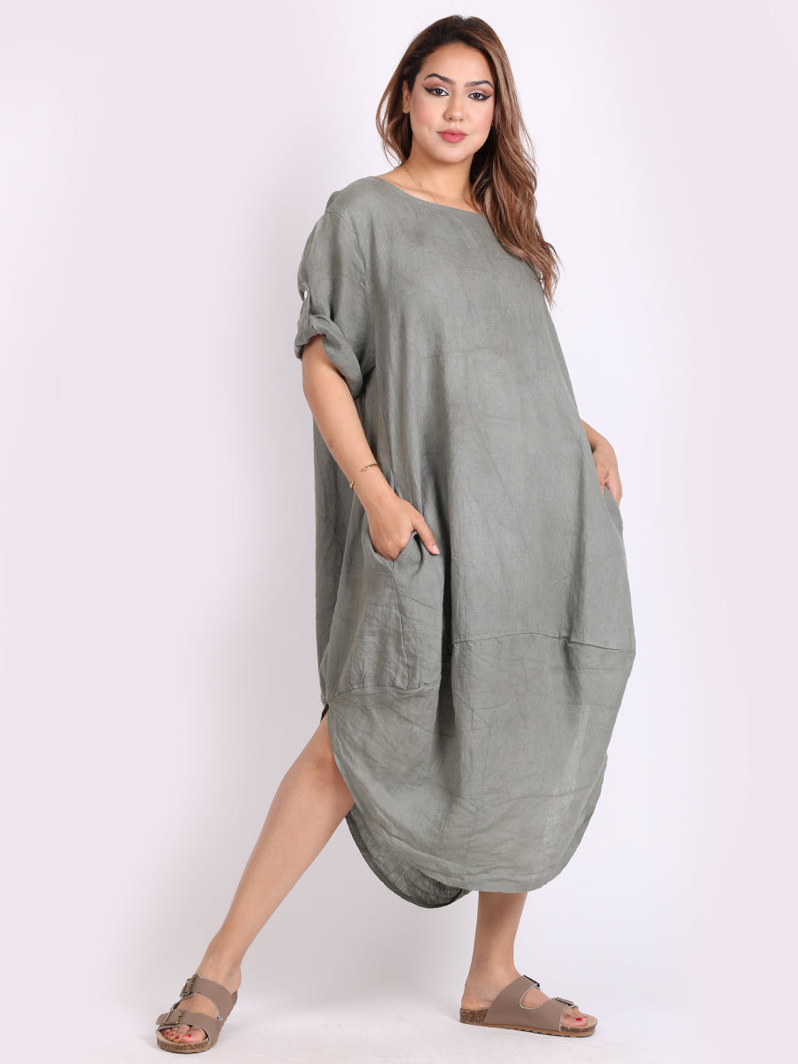 Plain Linen Dress Khaki