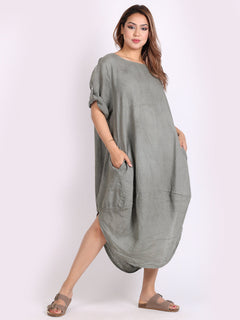 Plain Linen Dress Khaki