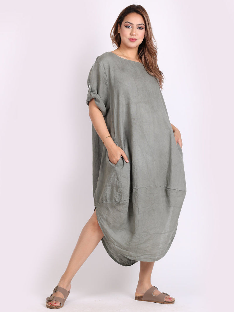 Plain Linen Dress Khaki