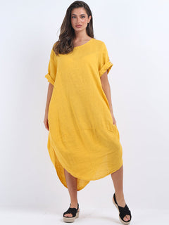 Plain Linen Dress Mustard