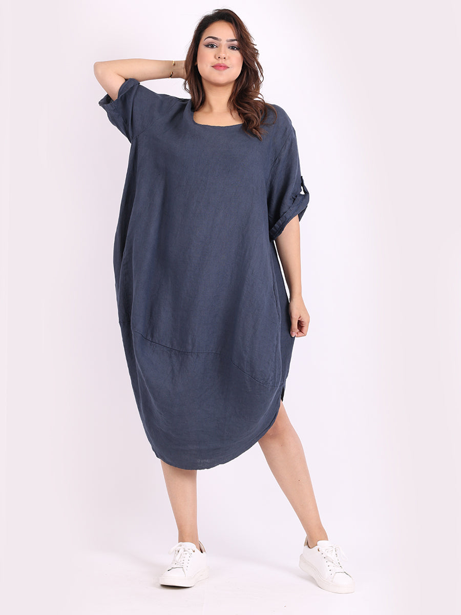 Plain Linen Dress Navy
