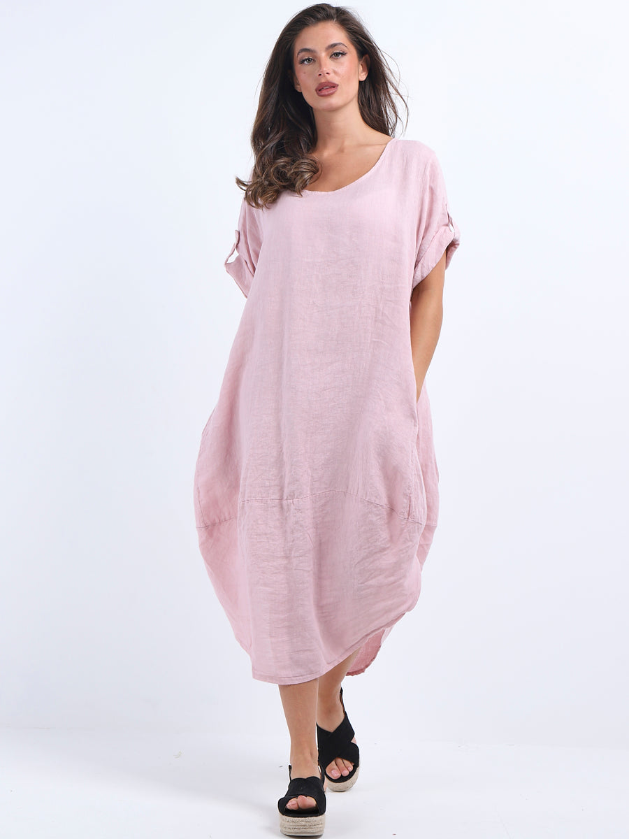 Plain Linen Dress Pink