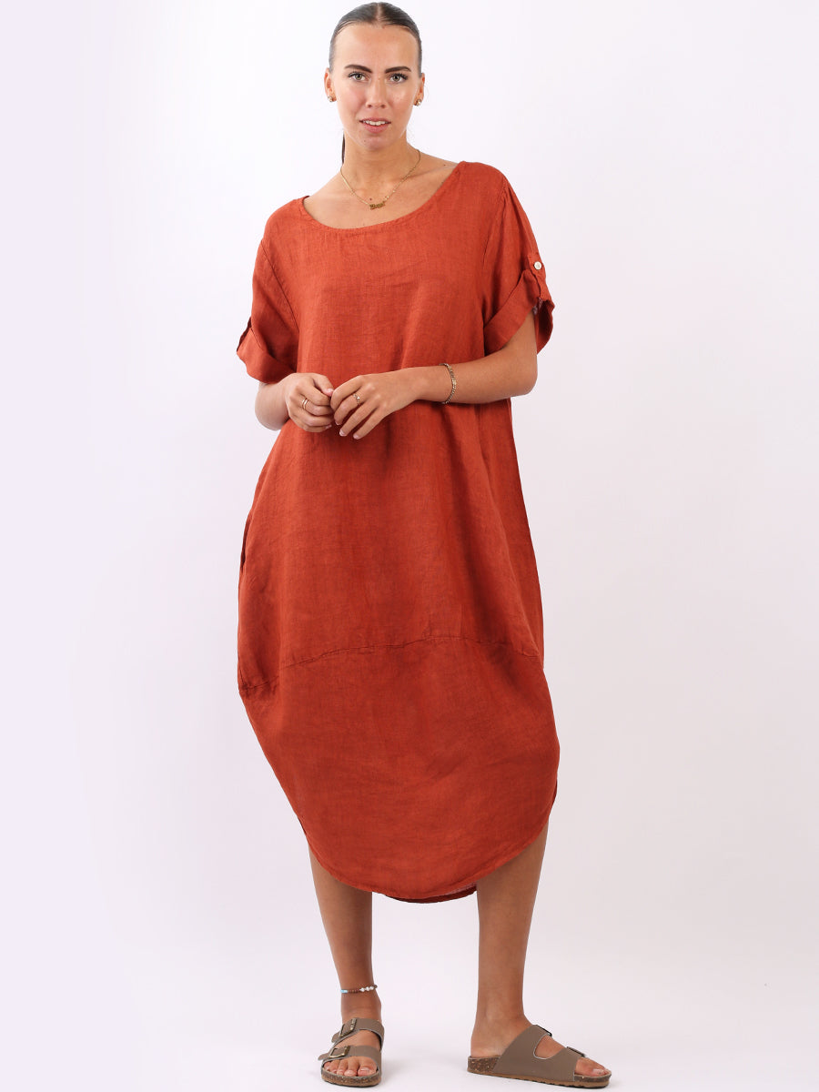 Plain Linen Dress Rust