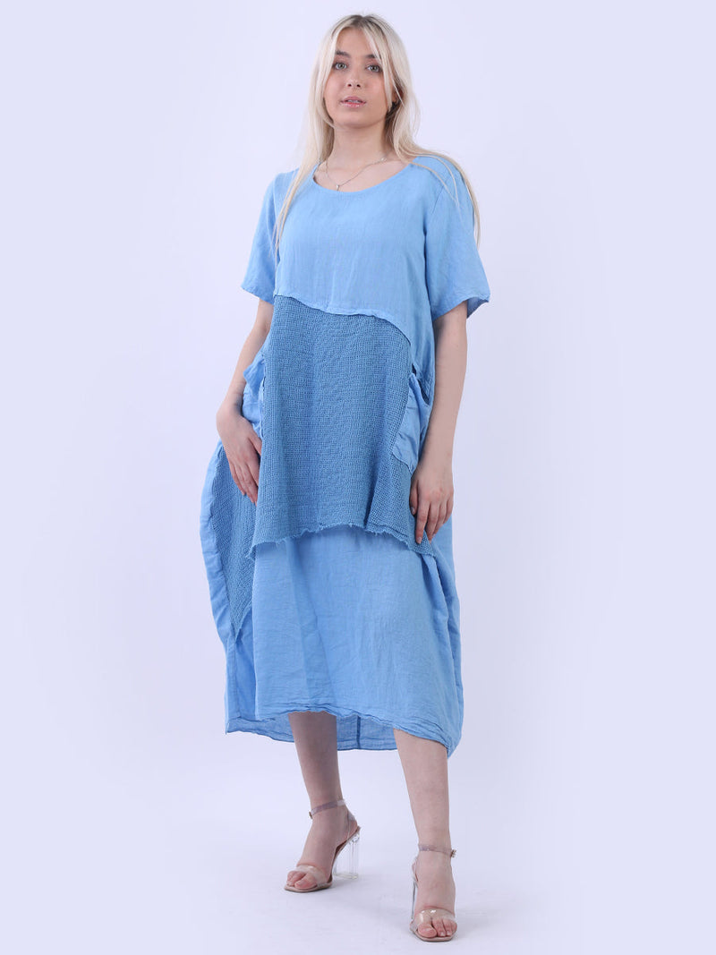 Mesh Net Linen Midi Dress Denim