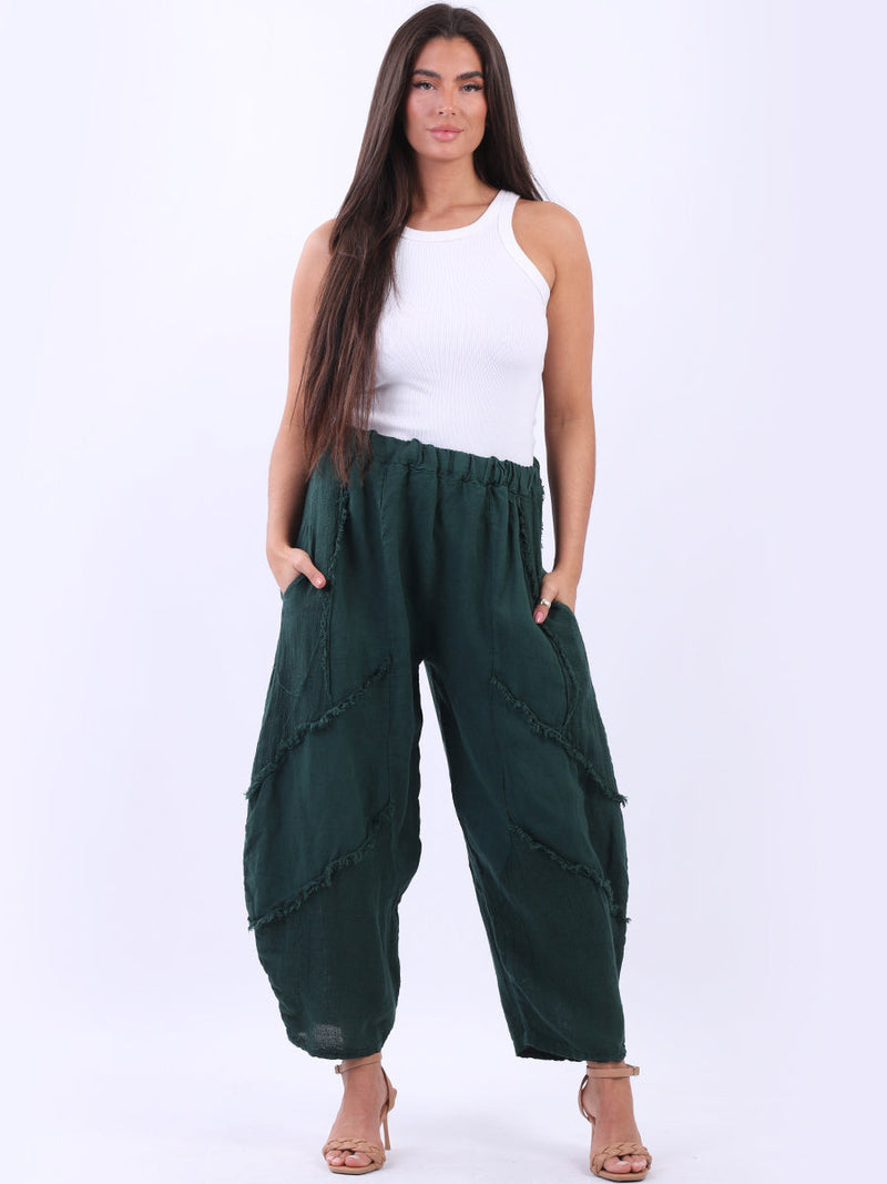 Women Linen Trouser Bottle Green