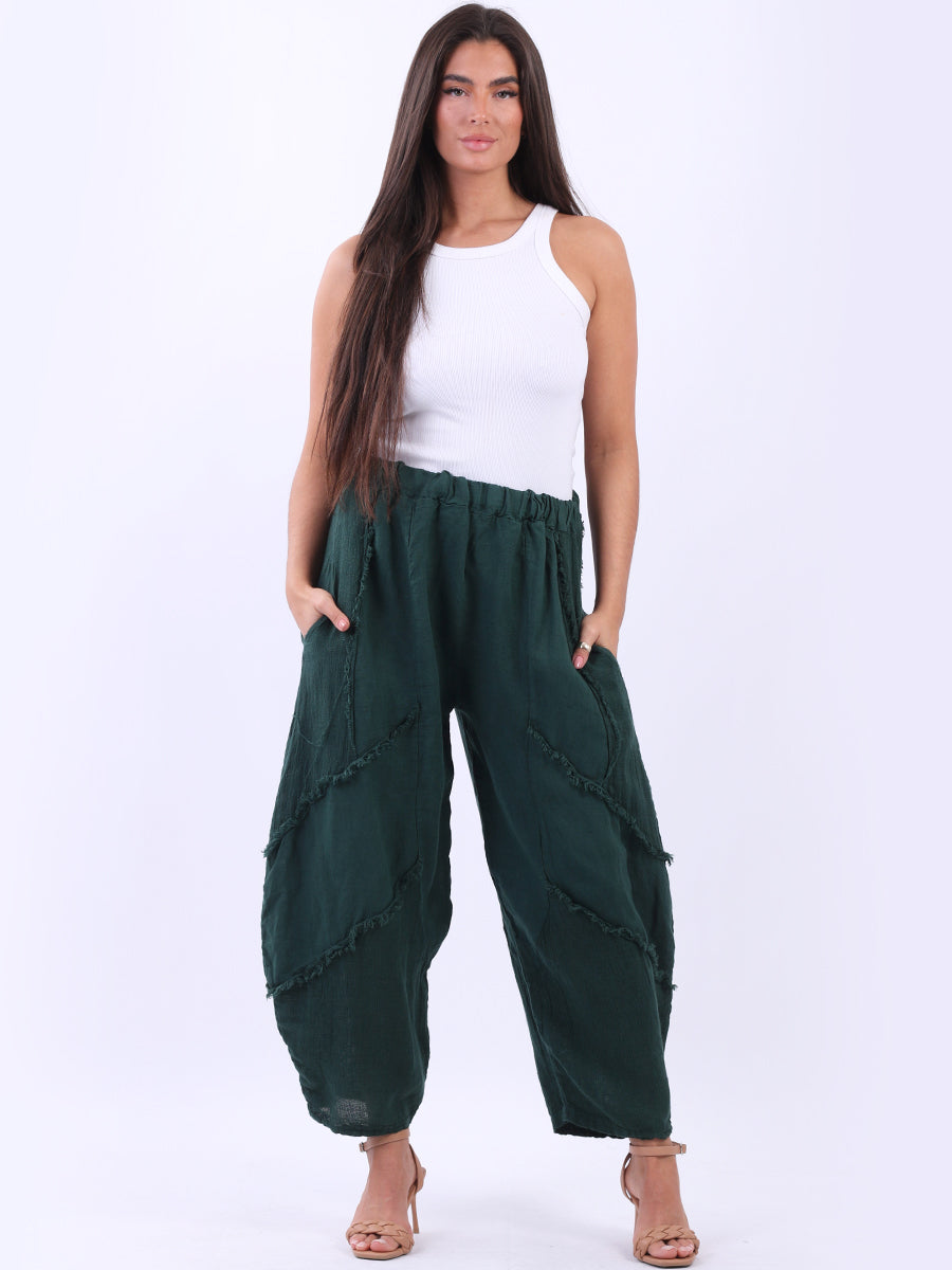 Women Linen Trouser Bottle Green
