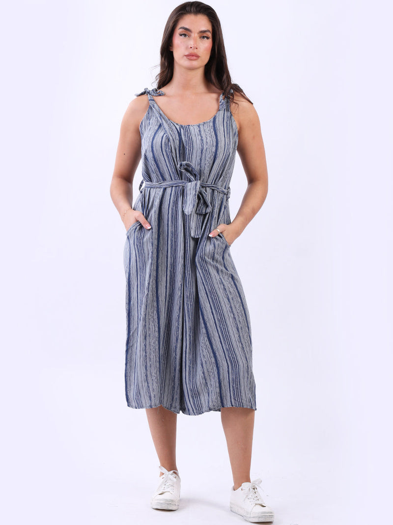 Stripy Wide Leg Playsuit Grey