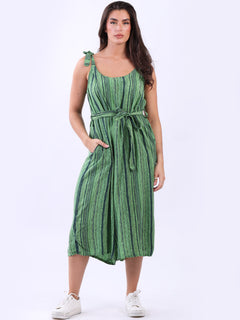 Stripy Wide Leg Playsuit Lime Green