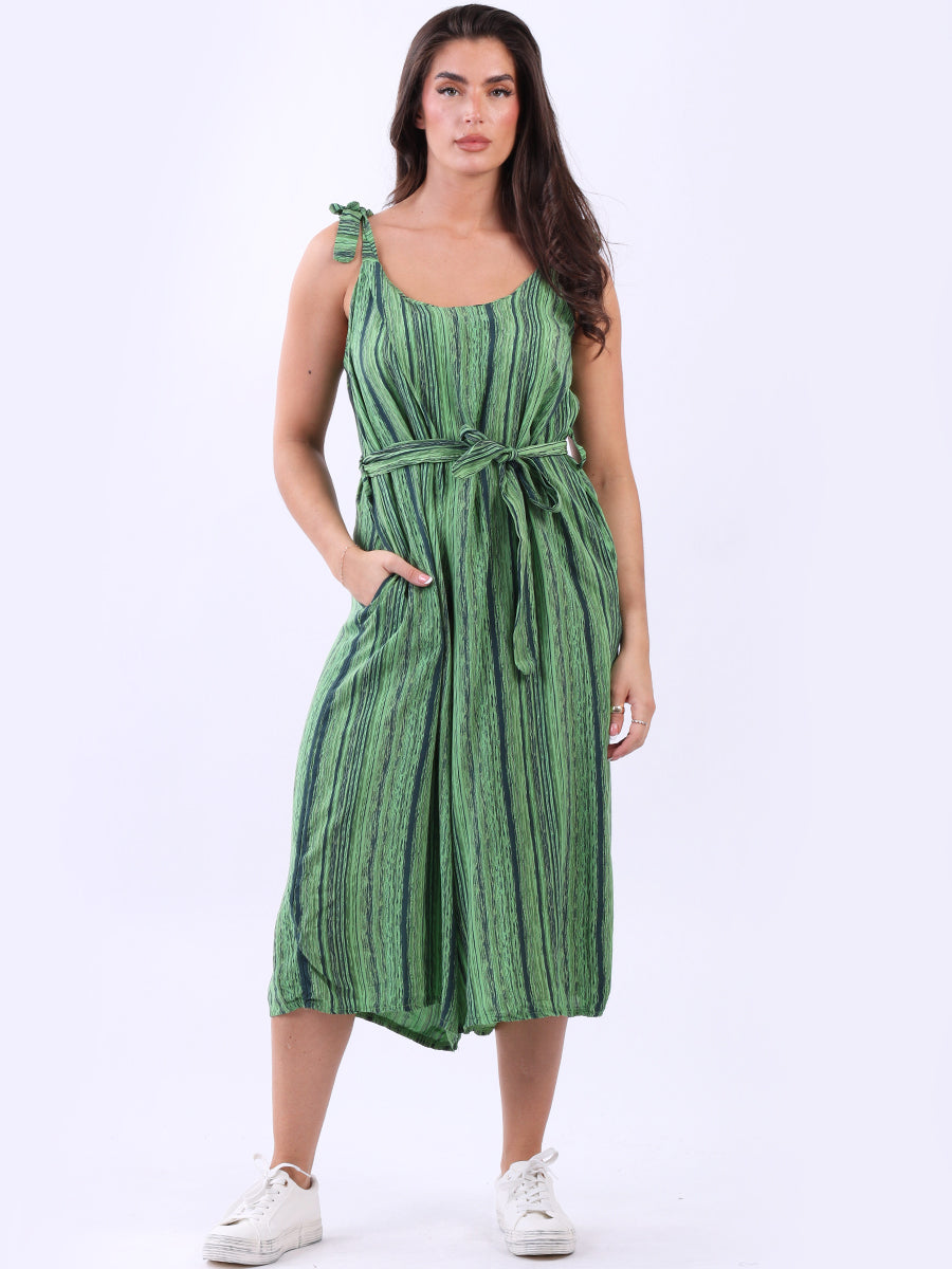 Stripy Wide Leg Playsuit Lime Green