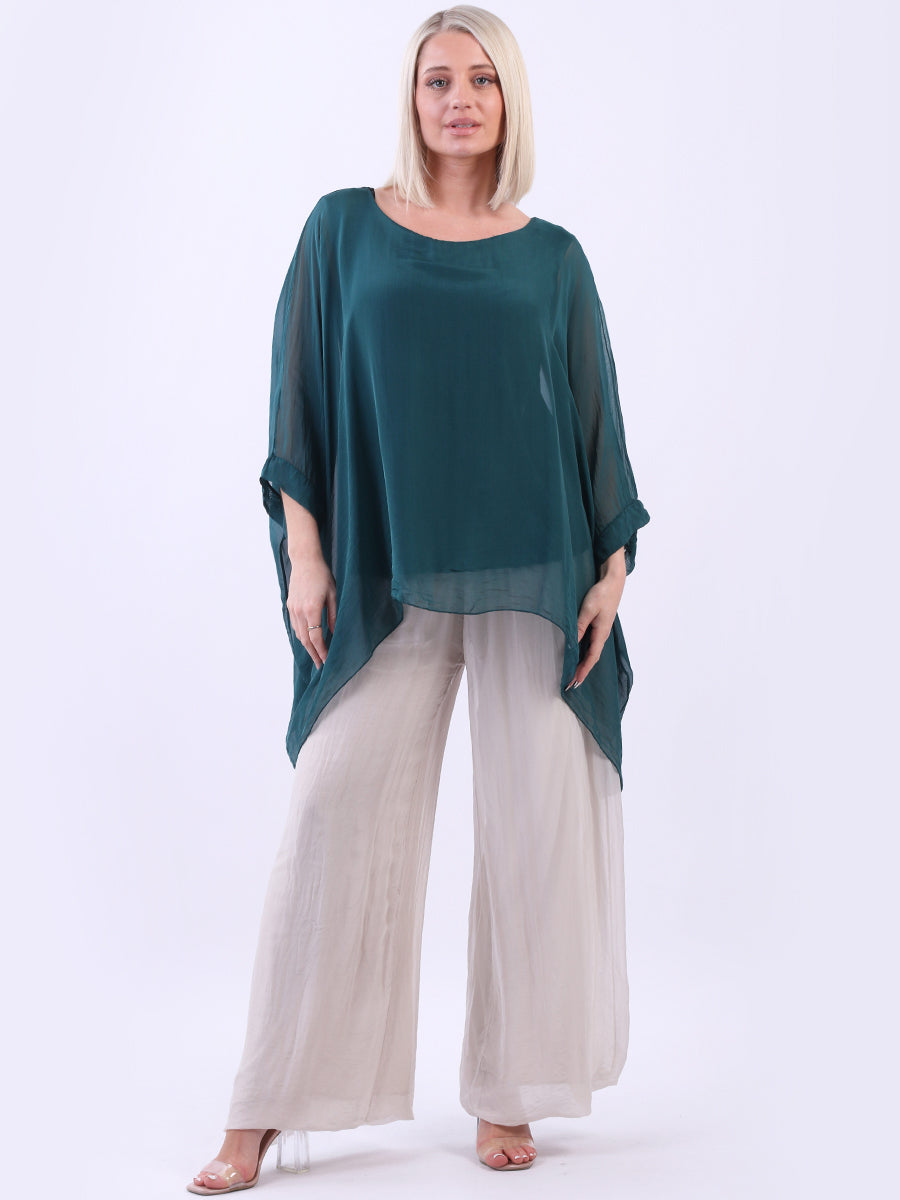 Plain Batwing Silk Top Bottle Green