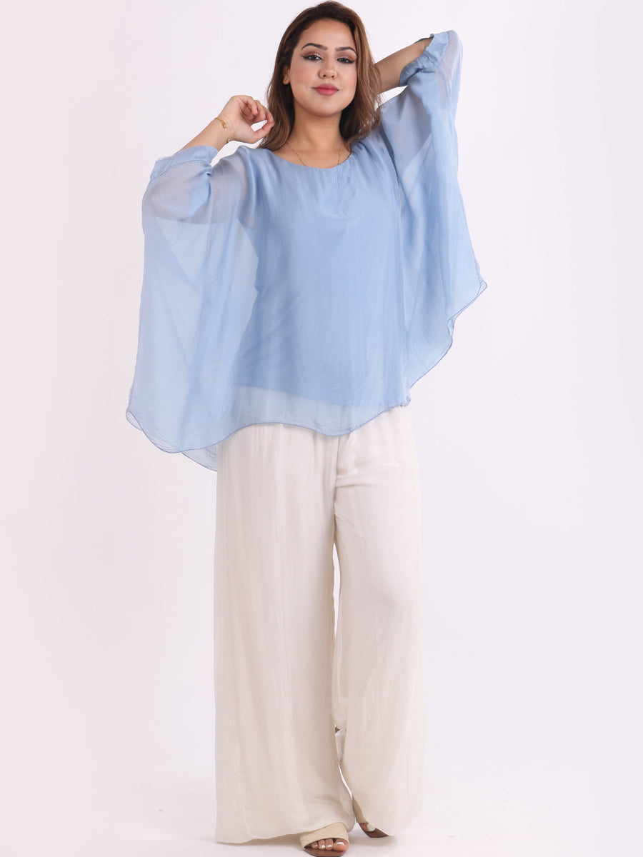 Plain Batwing Silk Top Denim