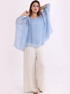 Plain Batwing Silk Top Denim