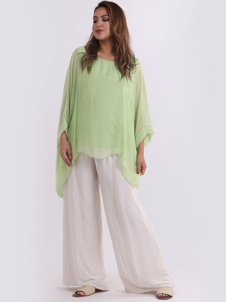 Plain Batwing Silk Top Lime Green