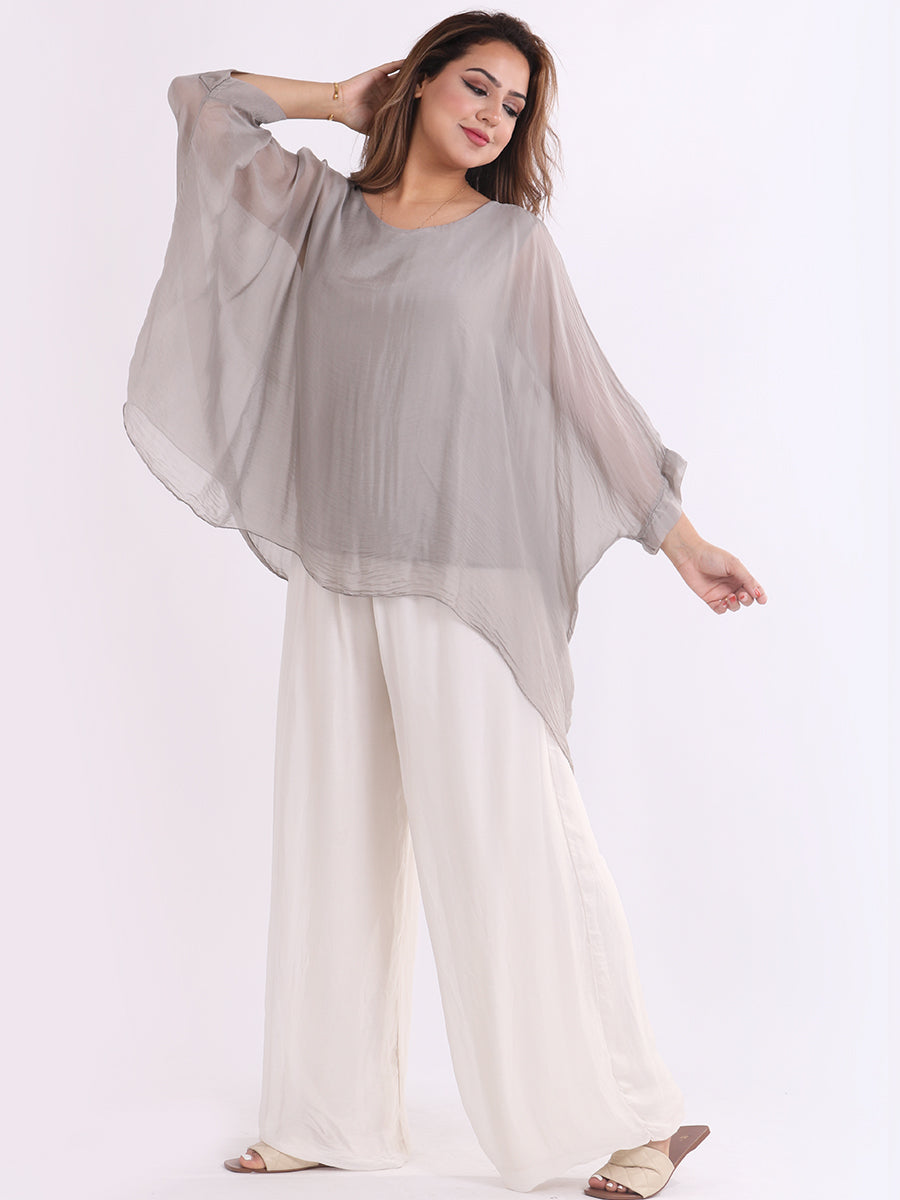 Plain Batwing Silk Top Mocha