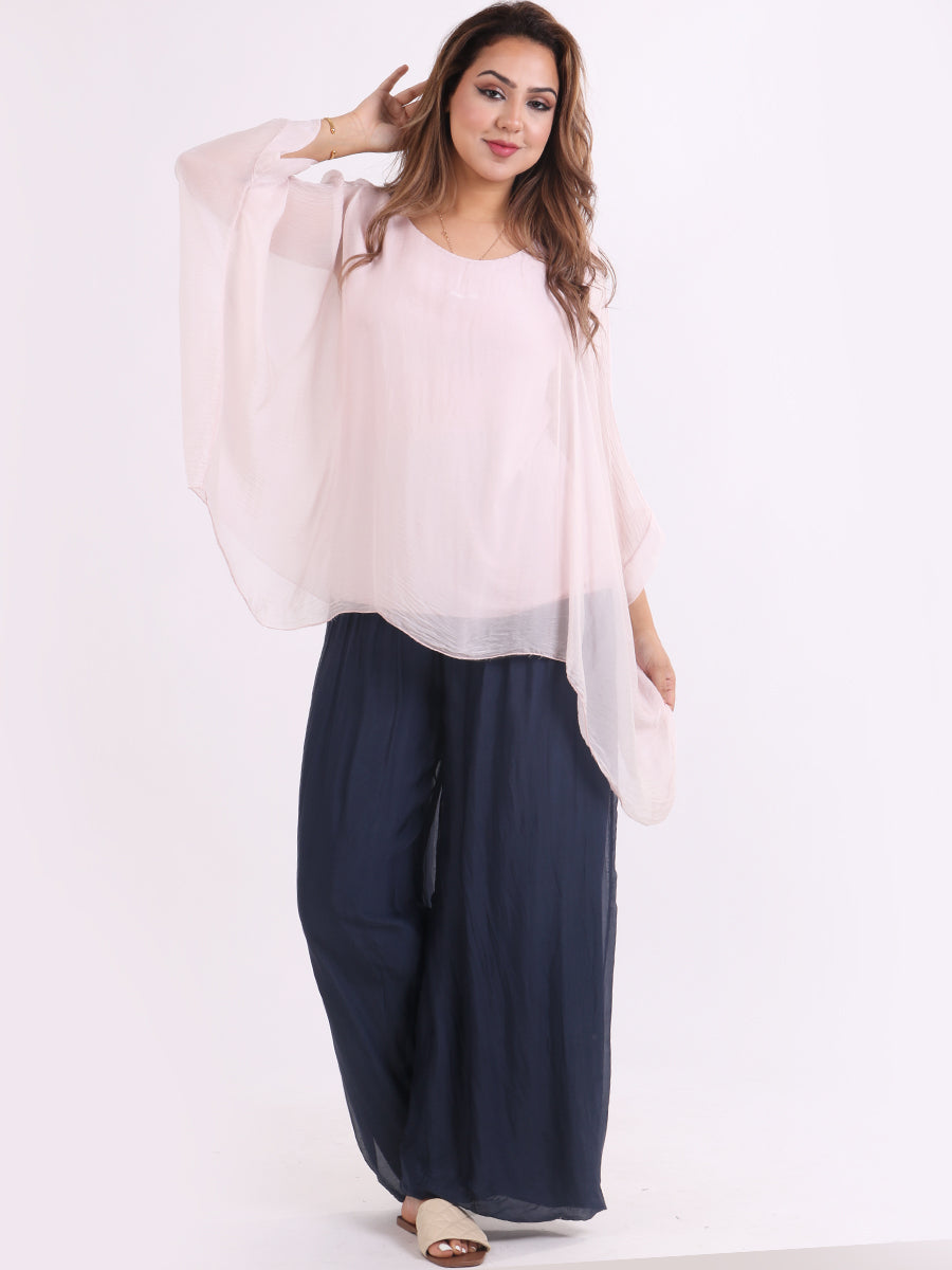 Plain Batwing Silk Top Pink
