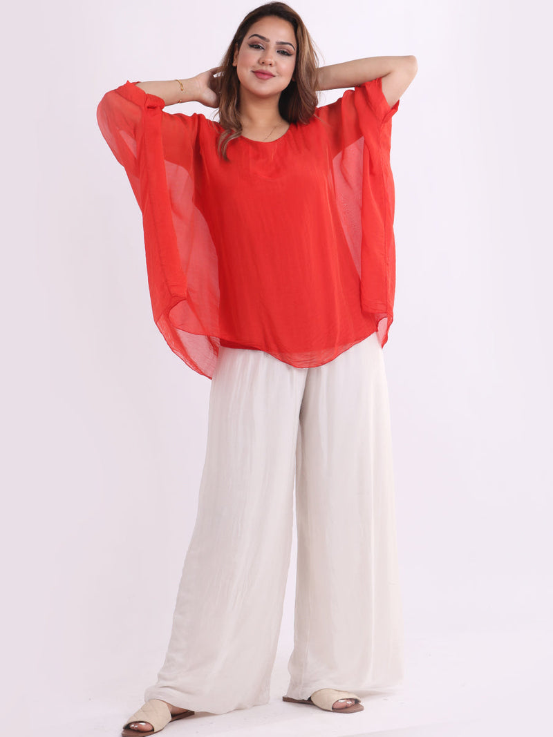Plain Batwing Silk Top Red