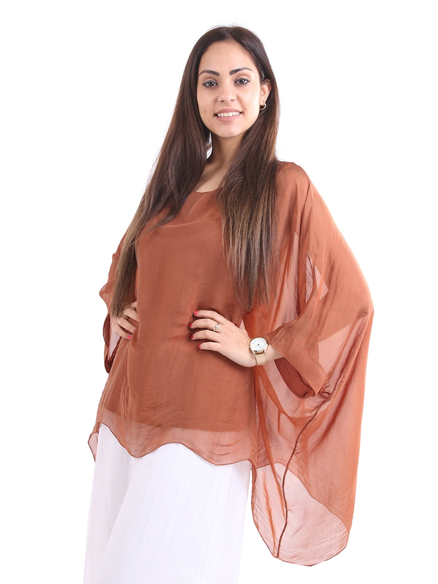 Plain Batwing Silk Top Rust