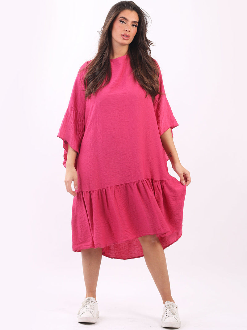 Ruffle Midi Dress Fuchsia