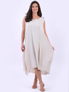 Oversized Plain Cotton Dress Beige