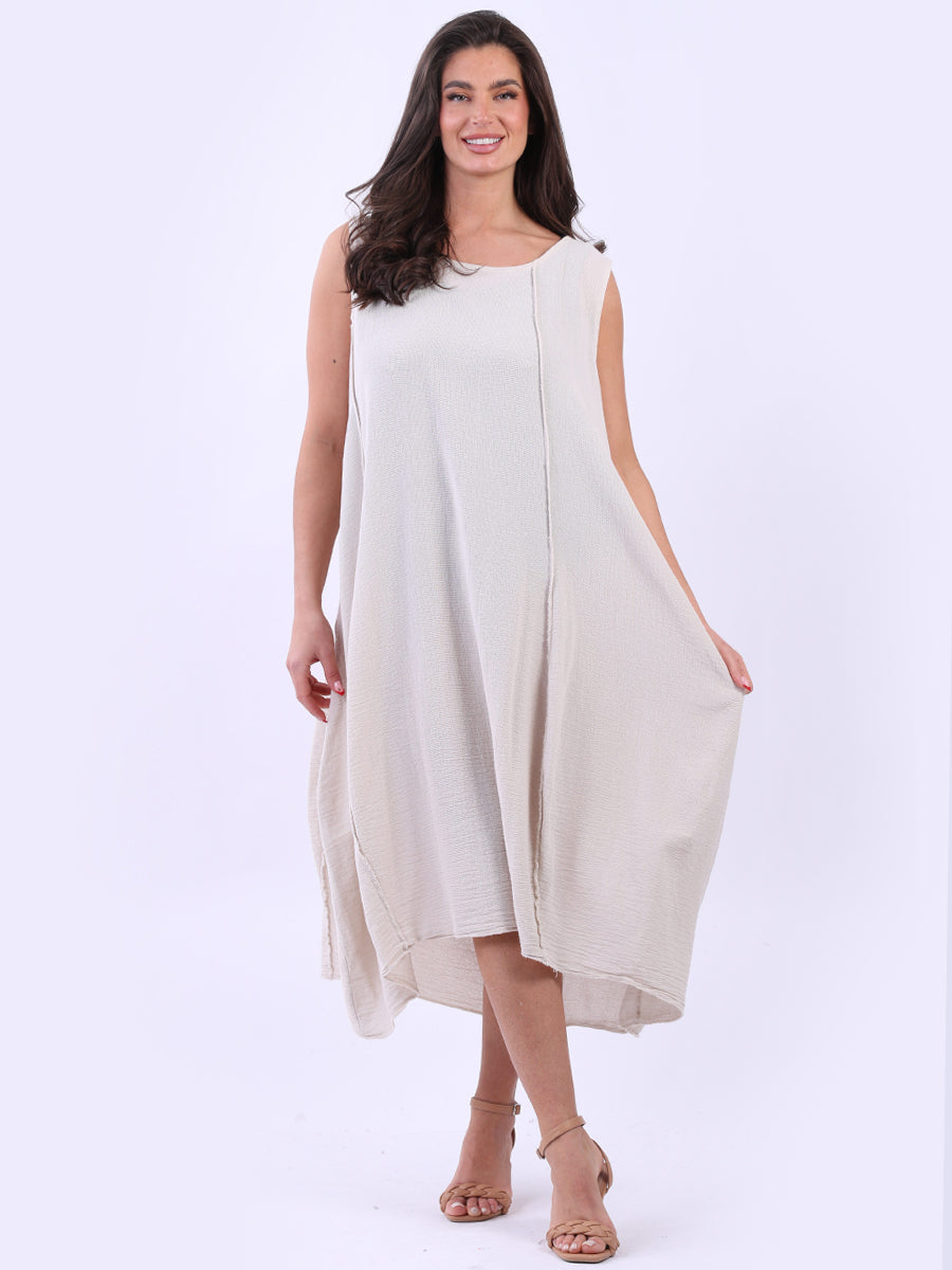 Oversized Plain Cotton Dress Beige